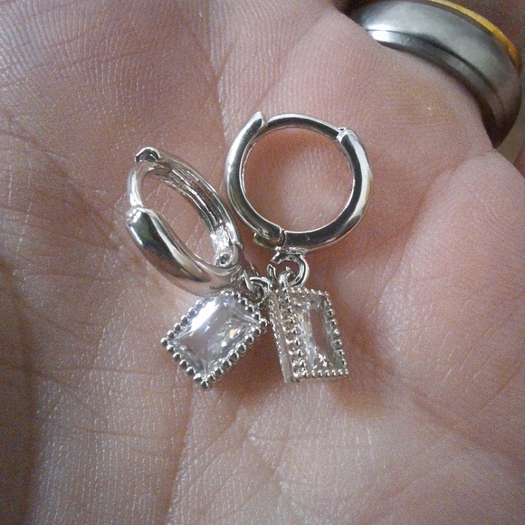 Swarovski Silver Geometric Earrings with Sparkling Stones - Picture 7 of 9